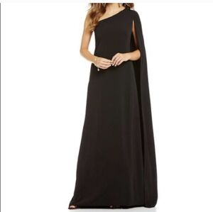 Jill Jill Steward Black One Shoulder Cape Sleeve Dress Gown Size 8